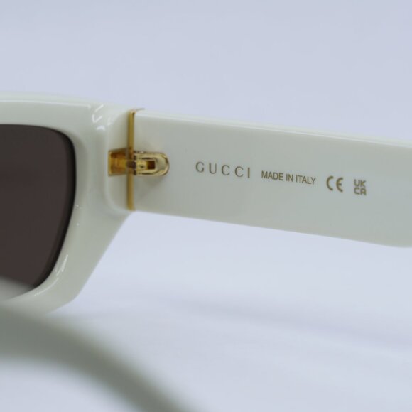 Gucci GG1134S 003 Sunglasses Ivory Rectangle Frame, Brown Lenses display picture 2